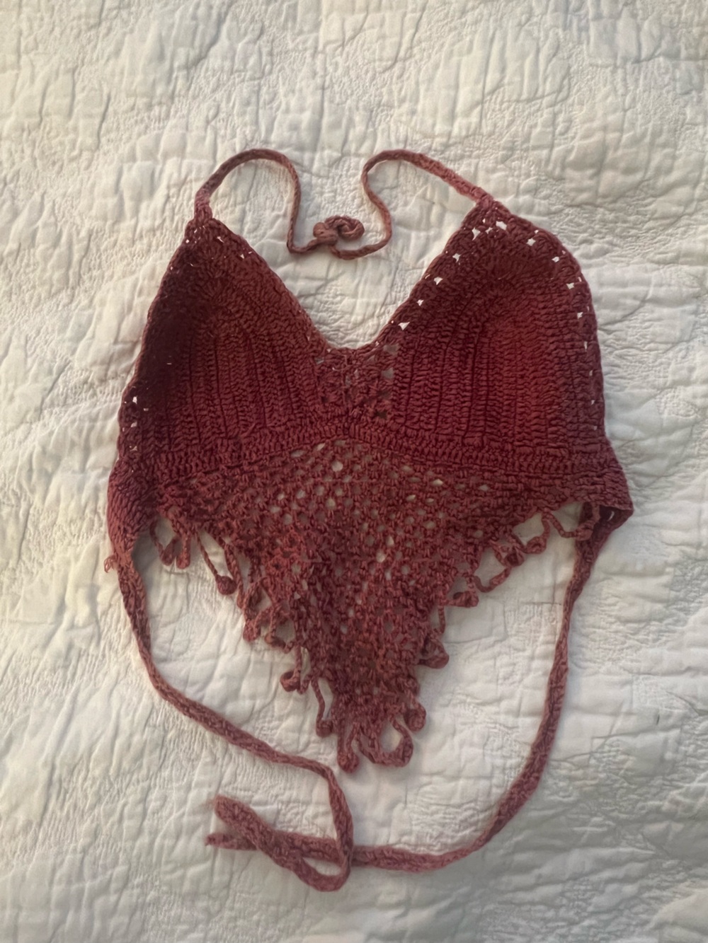 Handmade Crochet Crop Bralette Top - Deep Burgundy